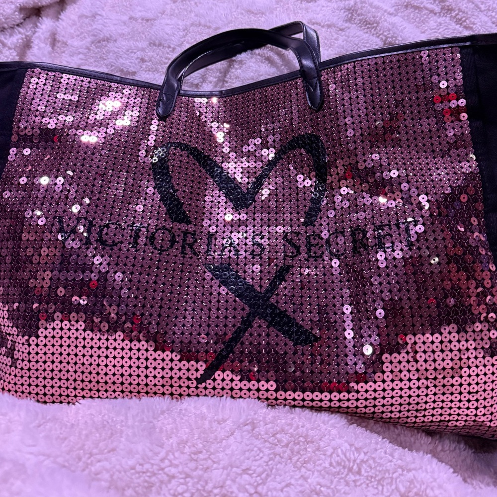 Victoria's Secret Black and Pink Sequin Large Tote - Picture 2 of 6